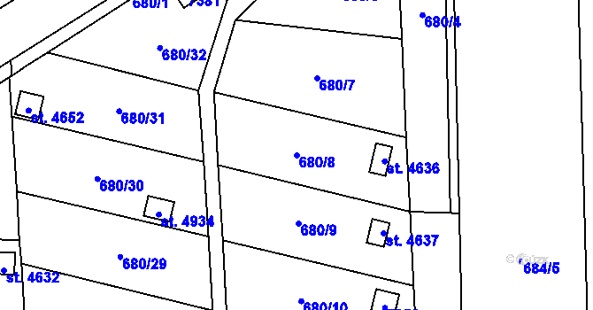 Parcela st. 680/8 v KÚ Žatec, Katastrální mapa