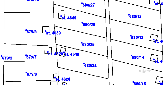 Parcela st. 680/25 v KÚ Žatec, Katastrální mapa