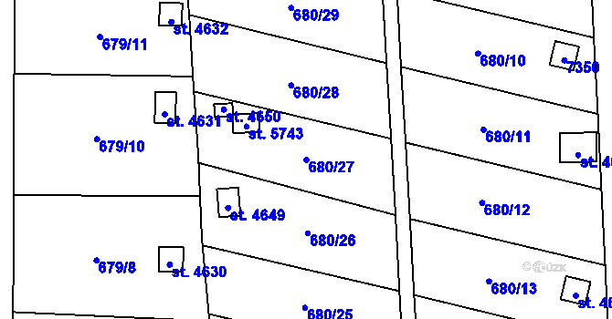 Parcela st. 680/27 v KÚ Žatec, Katastrální mapa