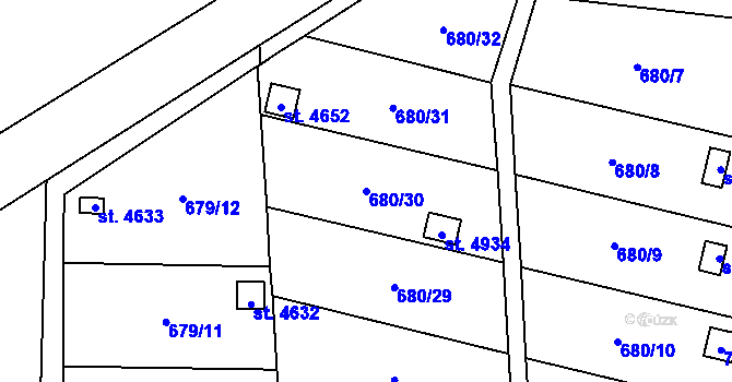 Parcela st. 680/30 v KÚ Žatec, Katastrální mapa