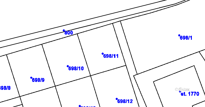 Parcela st. 698/11 v KÚ Žatec, Katastrální mapa