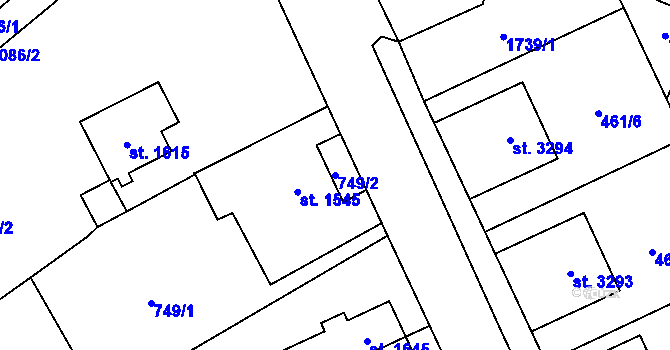 Parcela st. 749/2 v KÚ Žatec, Katastrální mapa