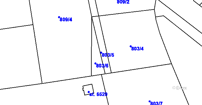 Parcela st. 803/5 v KÚ Žatec, Katastrální mapa