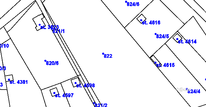 Parcela st. 822 v KÚ Žatec, Katastrální mapa