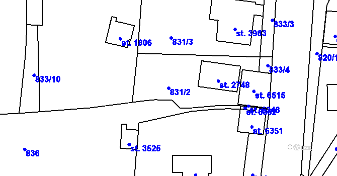Parcela st. 831/2 v KÚ Žatec, Katastrální mapa