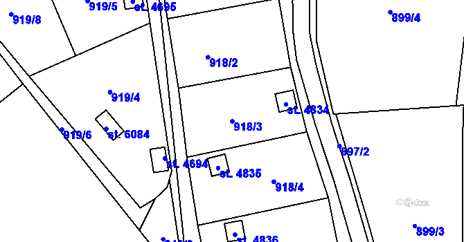 Parcela st. 918/3 v KÚ Žatec, Katastrální mapa