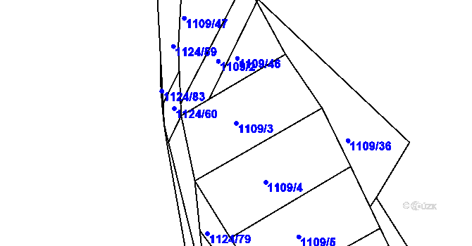 Parcela st. 1109/3 v KÚ Žatec, Katastrální mapa