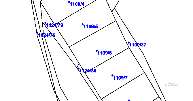 Parcela st. 1109/6 v KÚ Žatec, Katastrální mapa