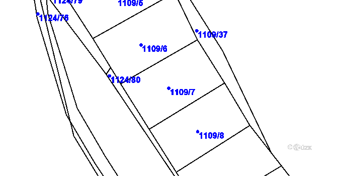 Parcela st. 1109/7 v KÚ Žatec, Katastrální mapa