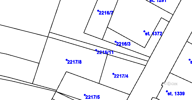 Parcela st. 2216/11 v KÚ Žatec, Katastrální mapa