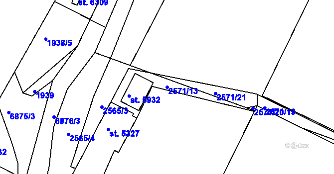 Parcela st. 2571/13 v KÚ Žatec, Katastrální mapa
