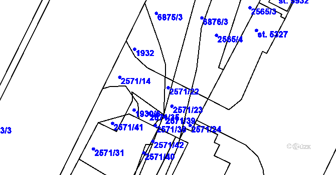 Parcela st. 2571/22 v KÚ Žatec, Katastrální mapa