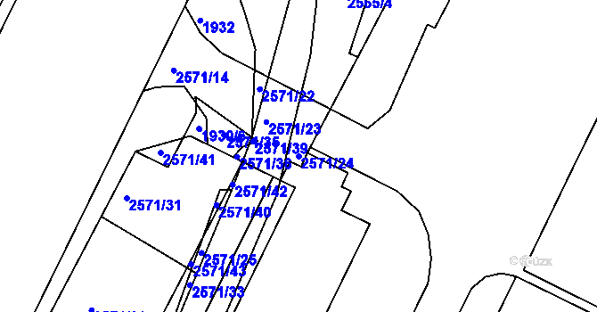 Parcela st. 2571/24 v KÚ Žatec, Katastrální mapa