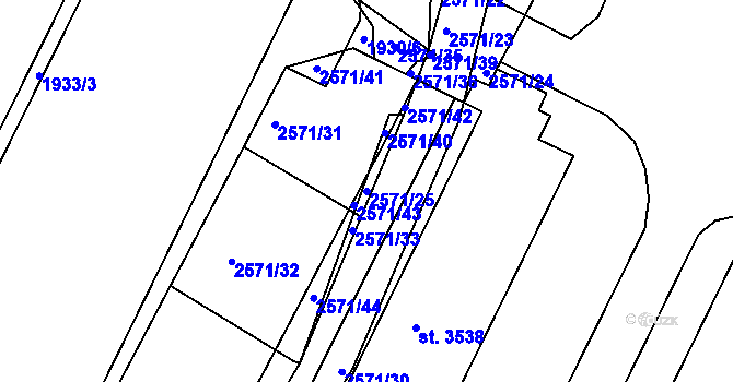 Parcela st. 2571/25 v KÚ Žatec, Katastrální mapa