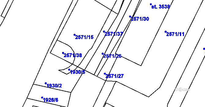 Parcela st. 2571/26 v KÚ Žatec, Katastrální mapa