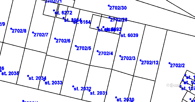 Parcela st. 2702/4 v KÚ Žatec, Katastrální mapa