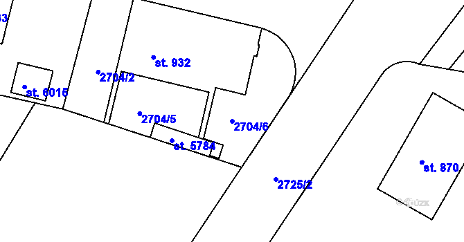 Parcela st. 2704/6 v KÚ Žatec, Katastrální mapa