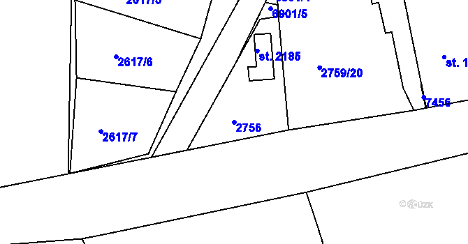 Parcela st. 2756 v KÚ Žatec, Katastrální mapa