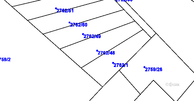 Parcela st. 2762/48 v KÚ Žatec, Katastrální mapa