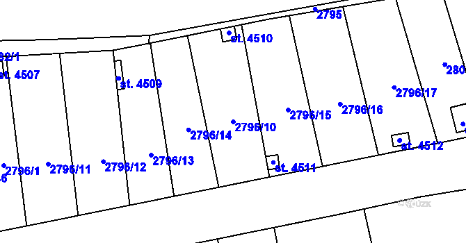 Parcela st. 2796/10 v KÚ Žatec, Katastrální mapa