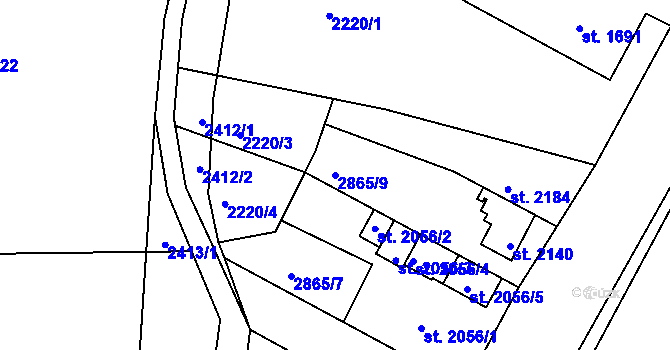Parcela st. 2865/9 v KÚ Žatec, Katastrální mapa