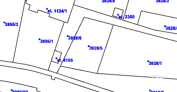 Parcela st. 3928/5 v KÚ Žatec, Katastrální mapa