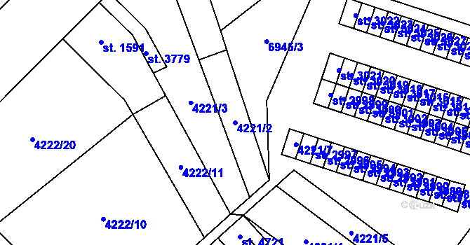 Parcela st. 4221/2 v KÚ Žatec, Katastrální mapa