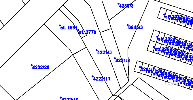 Parcela st. 4221/3 v KÚ Žatec, Katastrální mapa