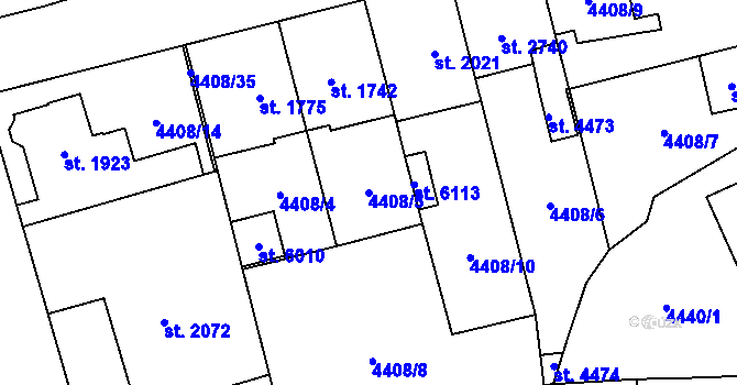 Parcela st. 4408/5 v KÚ Žatec, Katastrální mapa