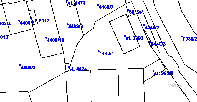 Parcela st. 4440/1 v KÚ Žatec, Katastrální mapa
