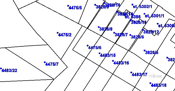 Parcela st. 4475/6 v KÚ Žatec, Katastrální mapa