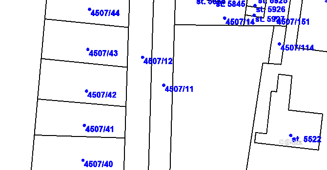 Parcela st. 4507/11 v KÚ Žatec, Katastrální mapa