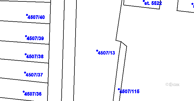 Parcela st. 4507/13 v KÚ Žatec, Katastrální mapa