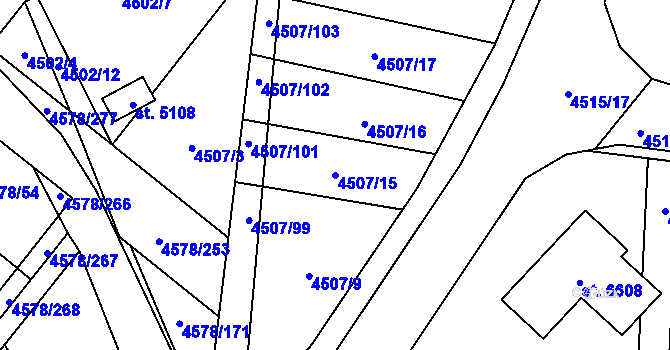 Parcela st. 4507/15 v KÚ Žatec, Katastrální mapa