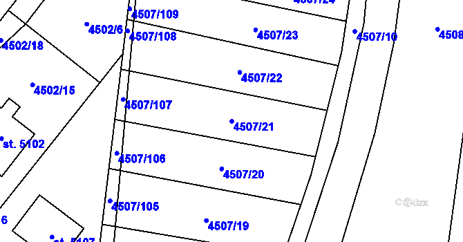 Parcela st. 4507/21 v KÚ Žatec, Katastrální mapa
