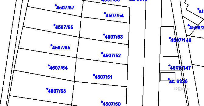 Parcela st. 4507/52 v KÚ Žatec, Katastrální mapa