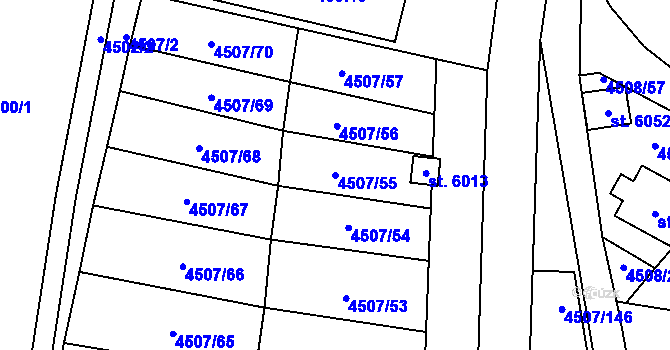 Parcela st. 4507/55 v KÚ Žatec, Katastrální mapa
