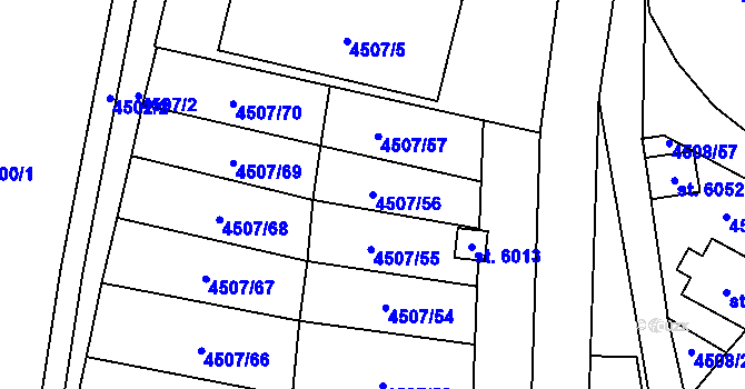 Parcela st. 4507/56 v KÚ Žatec, Katastrální mapa