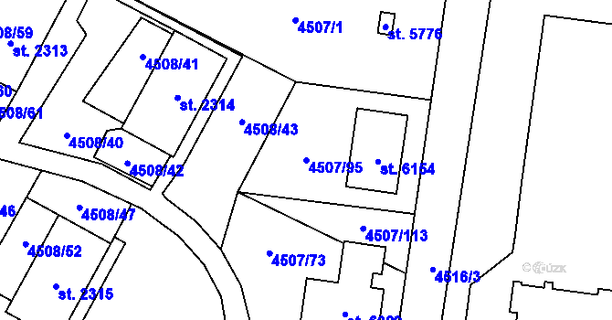 Parcela st. 4507/95 v KÚ Žatec, Katastrální mapa