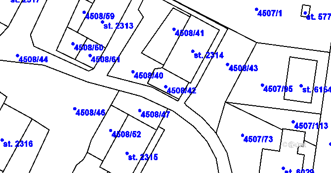Parcela st. 4508/42 v KÚ Žatec, Katastrální mapa