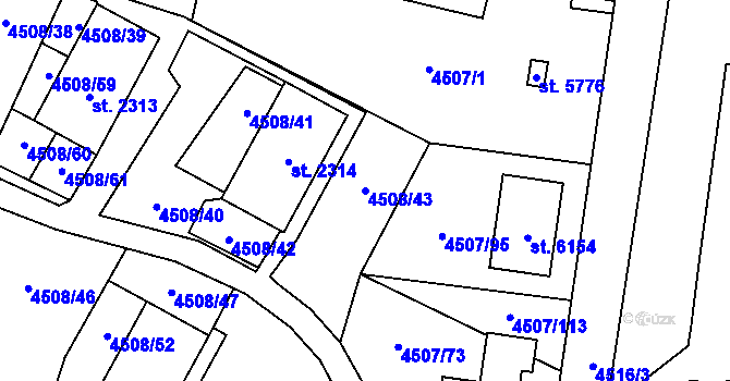 Parcela st. 4508/43 v KÚ Žatec, Katastrální mapa