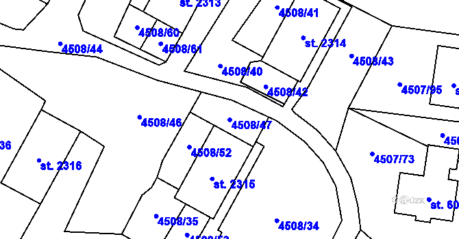 Parcela st. 4508/47 v KÚ Žatec, Katastrální mapa