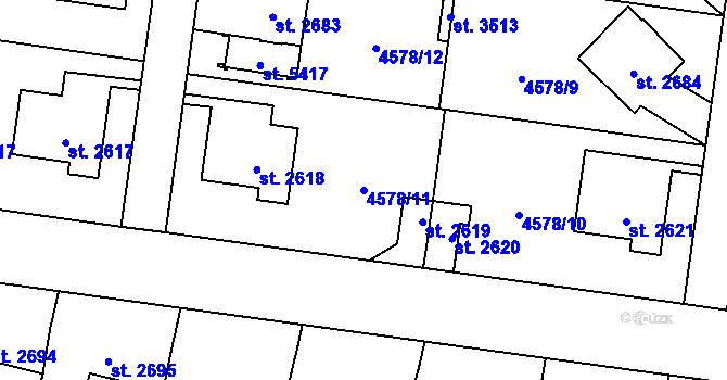 Parcela st. 4578/11 v KÚ Žatec, Katastrální mapa