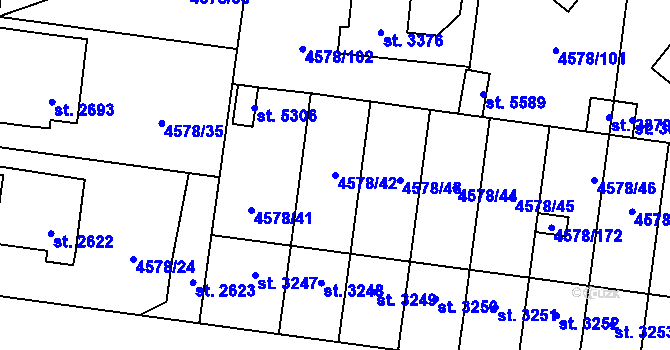 Parcela st. 4578/42 v KÚ Žatec, Katastrální mapa