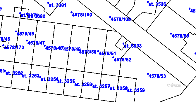 Parcela st. 4578/51 v KÚ Žatec, Katastrální mapa