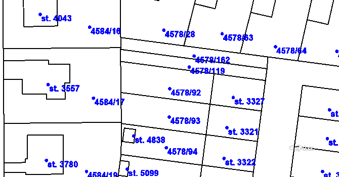 Parcela st. 4578/92 v KÚ Žatec, Katastrální mapa