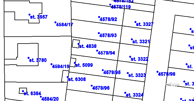 Parcela st. 4578/94 v KÚ Žatec, Katastrální mapa