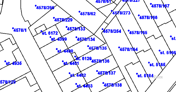 Parcela st. 4578/135 v KÚ Žatec, Katastrální mapa