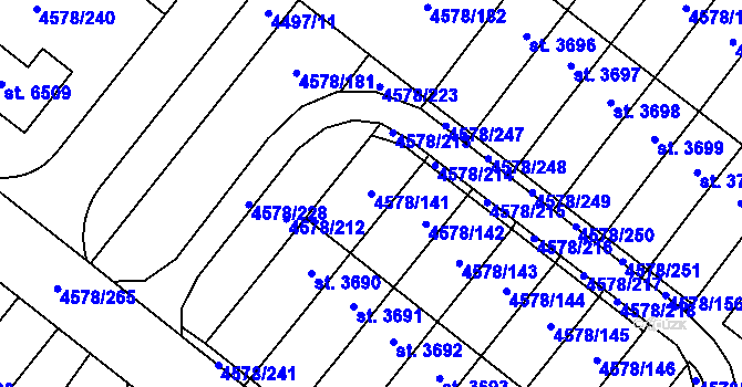 Parcela st. 4578/141 v KÚ Žatec, Katastrální mapa