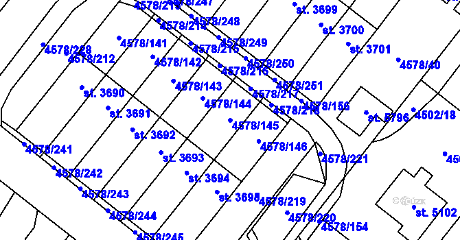 Parcela st. 4578/145 v KÚ Žatec, Katastrální mapa